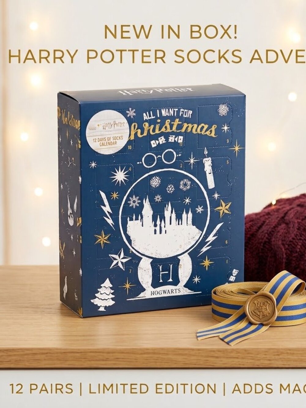 NWT Harry Potter Hogwarts 12 Days Of Socks Advent Calendar Gift Box Sealed